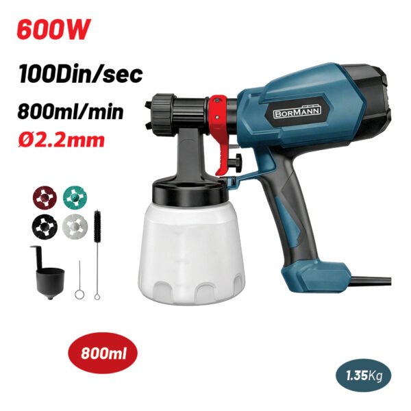 HVLP HAND HELD SPRAY GUN 600W, 800ml, 100din, Φ1.5/1.8/2.6mm