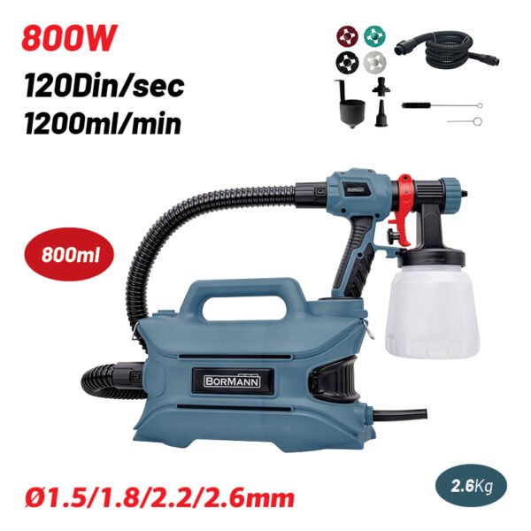 BORMANN BPG9110 HVLP FLOOR BASED SPRAY GUN 800W, 2m HOSE, 800ml, 120din, Φ1.5/1.8/2.6mm